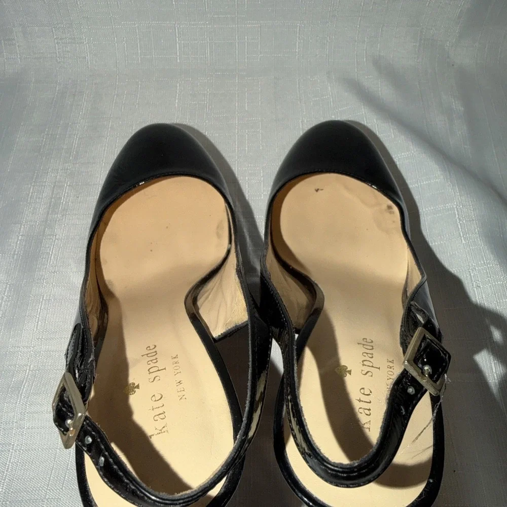 KATE SPADE Black Patent Leather Slingback Heel Platform Stiletto Italy Size 8 B
